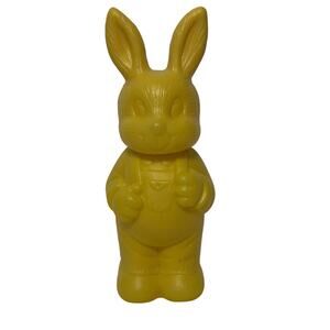 Vintage Yellow Plastic Easter Bunny Blow Mold Candy Holder 6”